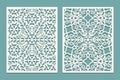 Die and laser cut scenical panels with snowflakes pattern. Laser cutting decorative lace borders patterns. Set of Wedding Invitati