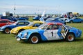 DIEPPE, FRANCE - MAY 29, 2022: The retro Alpine cars modele 110 Berlinette V85 on the exposition Vintage and classic