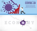 Coronavirus outbreak cause a domino effect on financial crisis. Company business economic collapse concept