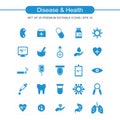 Diesease and Health icons set blue Royalty Free Stock Photo