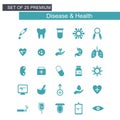 Diesease and Health icons set blue Royalty Free Stock Photo