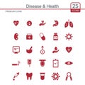 Diesease and Health icons set red Royalty Free Stock Photo