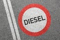 Diesel driving ban road sign roadsign environmental protection street not allowed zone Royalty Free Stock Photo