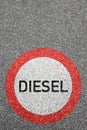 Diesel driving ban road sign roadsign street not allowed zone portrait format copyspace Royalty Free Stock Photo