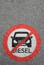 Diesel driving ban road sign street car no not allowed portrait format zone copyspace Royalty Free Stock Photo