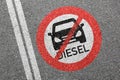 Diesel driving ban sign road street car no not allowed forbidden zone Royalty Free Stock Photo