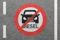 Diesel driving ban sign on a road street not allowed forbidden zone Royalty Free Stock Photo