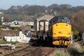 Diesel electric locomotive on nuclear flask train Royalty Free Stock Photo