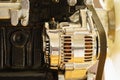 Diesel engine closeup, alternator detail