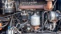 The diesel engine of an old tractor, background. Royalty Free Stock Photo