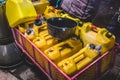 Diesel Fuel Jerry Cans in a Transporting Rack at Night During Freedom Convoy in Ottawa