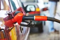 Diesel or gasoline fuel nozzle at station Royalty Free Stock Photo