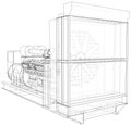 Diesel generator. The layers of visible and invisible lines are separated. EPS10 format. Wire-frame