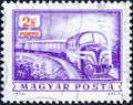 Diesel mail train in purple stamp