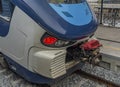 Diesel new blue passenger train in Plzen main station Royalty Free Stock Photo