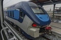 Diesel new blue passenger train in Plzen main station Royalty Free Stock Photo