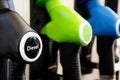 Diesel and petrol pumps on a gas station. Fuel nozzles oil dispensers. Petrol gas diesel fuel prices concept Royalty Free Stock Photo