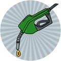 Diesel fuel pump nozzle with drop of oil and dollar sign illustration