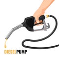 Diesel pump promotional poster with fuel nozzle in human hand Royalty Free Stock Photo