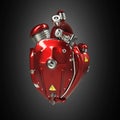 Diesel punk robot techno heart. engine with pipes, radiators and gloss red metal hood parts. isolated Royalty Free Stock Photo