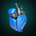 Diesel punk robot techno heart. engine with pipes, radiators and glossy blue metal hood parts. isolated Royalty Free Stock Photo