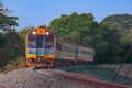 Diesel railcar passed the railway curve. Royalty Free Stock Photo