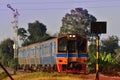 Diesel railcar passes the signals Royalty Free Stock Photo