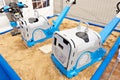 Diesel reversible plate compactors on sand Royalty Free Stock Photo