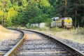 Diesel soviet locomotive on the railroad