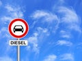 Diesel traffic sign blue sky background