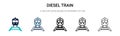 Diesel train icon in filled, thin line, outline and stroke style. Vector illustration of two colored and black diesel train vector Royalty Free Stock Photo