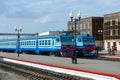 Diesel trains on ways of train station, Mogilev, Belarus