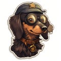 Dieselpunk Dachshund Sticker: Aviator Dog In Fantasy Realism Style Royalty Free Stock Photo