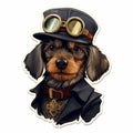 Dieselpunk Dachshund Sticker: Yorkshire Terrier In Unique Outfit