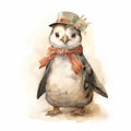 Dieselpunk Penguin: A Whimsical Illustration In Beatrix Potter Style