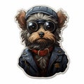 Dieselpunk Poodle Sticker: Yorkshire Terrier In Unique Outfit