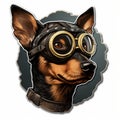 Dieselpunk Yorkshire Terrier Sticker: Aviator Dog In Steampunk Attire Royalty Free Stock Photo