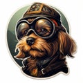 Dieselpunk Yorkshire Terrier Sticker: Detailed, Colorful, And Unique Dog Pilot Design