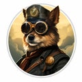 Dieselpunk Yorkshire Terrier Sticker: Realistic Fantasy Artwork With Impressive Skies