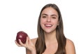 Diet and beauty. Detox. Young girl with apple fruit. Vitamin and dieting. Woman eating healthy food. Detox diet. Natural Royalty Free Stock Photo