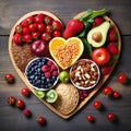 Diet choice heart health concept. heart one shaped of green vegetables fruit Heart disease and food medical health care Royalty Free Stock Photo