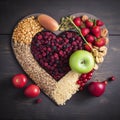 Diet choice heart health concept. heart one shaped of green vegetables fruit Heart disease and food medical health care Royalty Free Stock Photo