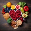 Diet choice heart health concept. heart one shaped of green vegetables fruit Heart disease and food medical health care Royalty Free Stock Photo