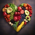 Diet choice heart health concept. heart one shaped of green vegetables fruit Heart disease and food medical health care Royalty Free Stock Photo