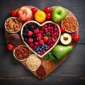 Diet choice heart health concept. heart one shaped of green vegetables fruit Heart disease and food medical health care Royalty Free Stock Photo
