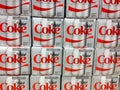 Diet Coke coca cola cans cases stacked in supermarket background pattern Royalty Free Stock Photo