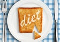 Diet concept, closeup of Table setting with fried slice of bread