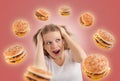 Diet concept. young woman is under stress Royalty Free Stock Photo