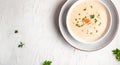 Diet detox food concept. Healthy broccoli cream soup in bowl on light background. Food recipe background. Close up Royalty Free Stock Photo