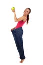 Diet effect. Women with too big trousers Royalty Free Stock Photo